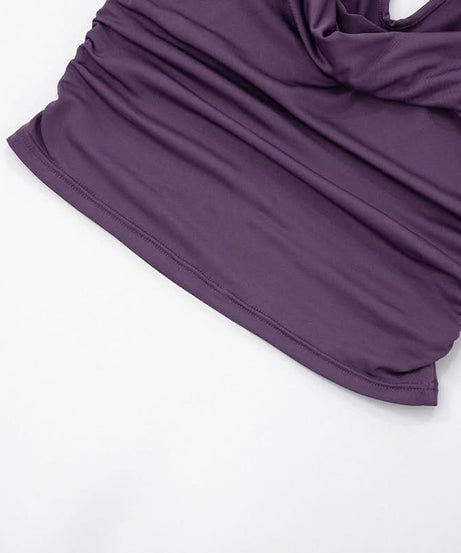 Effortless Fall Chic: Plum Cowl Neck Ruched Backless Top with Knotted Straps