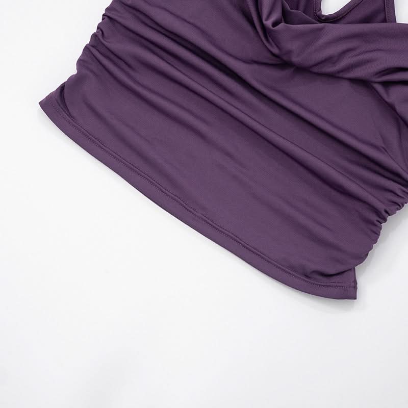Effortless Fall Chic: Plum Cowl Neck Ruched Backless Top with Knotted Straps
