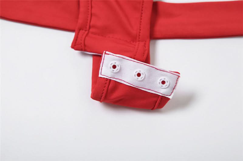 Red Long Sleeve Backless Bodysuit with Strappy Hip Cutouts | Fall Party & Halloween Essential