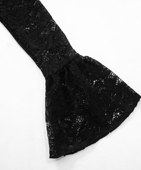 Gothic Romance Black Lace Bell Sleeve Crop Top | Mock Neck Fall Party & Halloween Essential