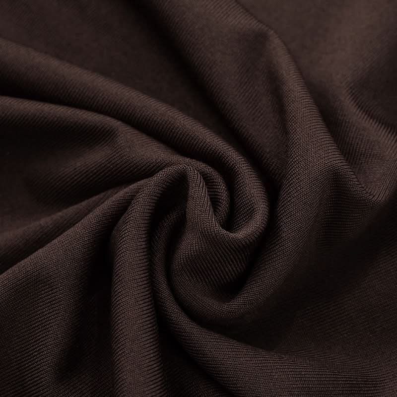 Chic Chocolate Brown Ruched Bodycon Mini Dress with Sheer Ruffle Hem – Fall Evening Ready