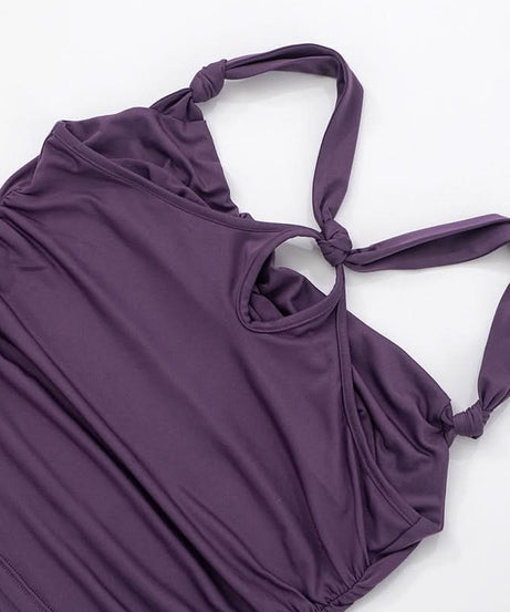 Effortless Fall Chic: Plum Cowl Neck Ruched Backless Top with Knotted Straps