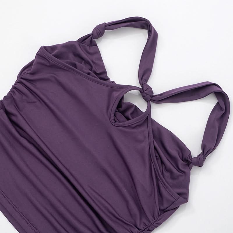 Effortless Fall Chic: Plum Cowl Neck Ruched Backless Top with Knotted Straps