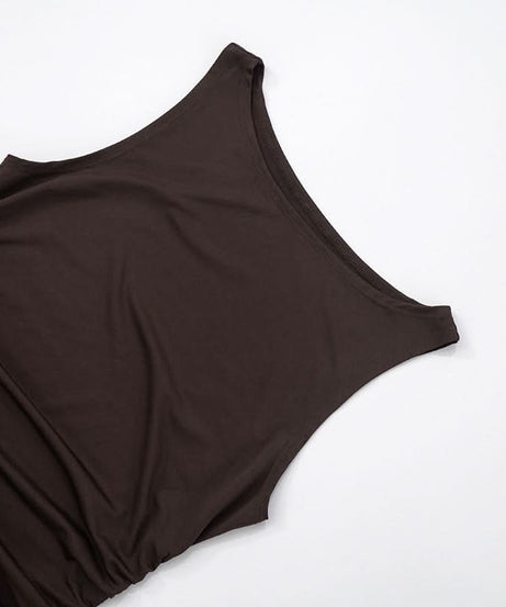 Chic Chocolate Brown Ruched Bodycon Mini Dress with Sheer Ruffle Hem – Fall Evening Ready