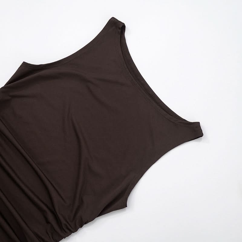 Chic Chocolate Brown Ruched Bodycon Mini Dress with Sheer Ruffle Hem – Fall Evening Ready