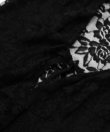 Dark Romance Black Lace Mini Dress | Flared Bell Sleeves & Tie-Front | Halloween & Holiday Party Ready