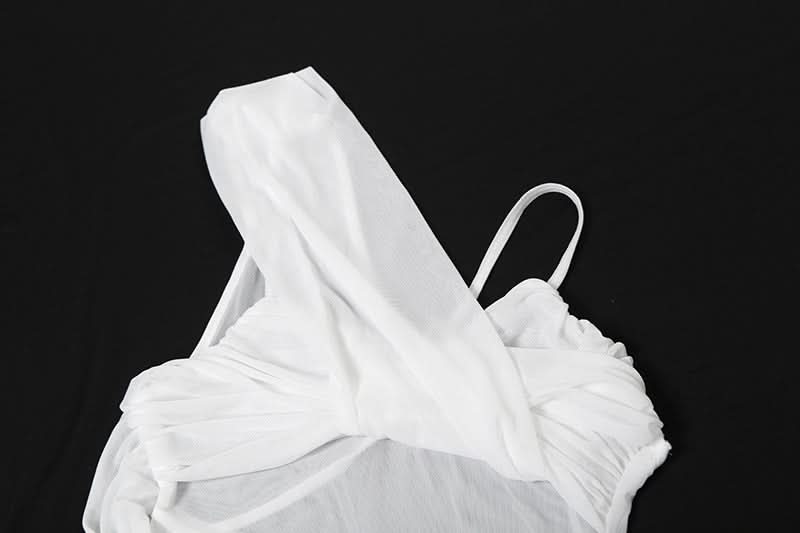 Effortless Elegance: White One-Shoulder Ruched Maxi Dress with Sheer Overlay | Perfect for Fall & Holiday Events