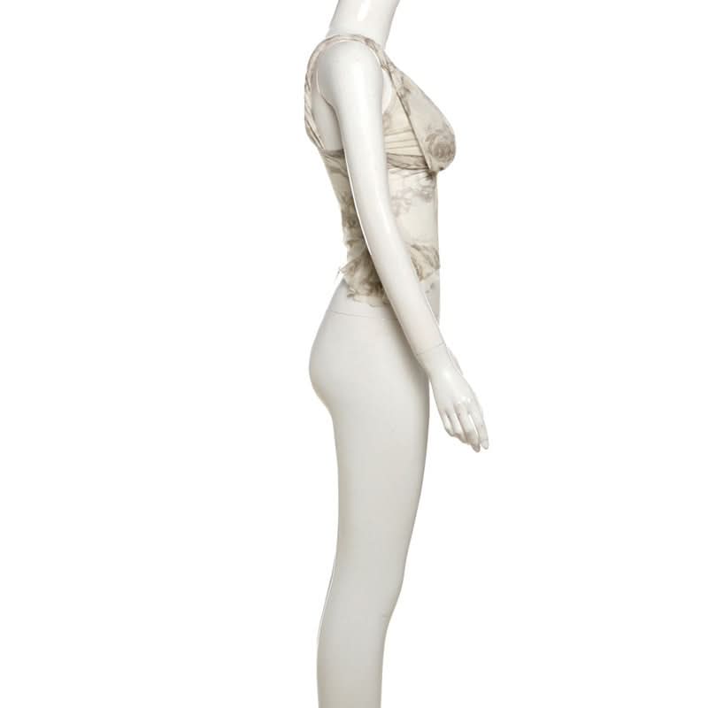 Chic Autumn Bloom Mesh Ruffle Cami Top - Romantic Asymmetrical Fall Style