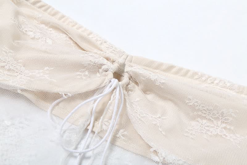 Dreamy Fall Elegance: Strapless Sweetheart Lace Maxi Set - Cream Two-Piece Skirt & Top for Enchanting Evenings