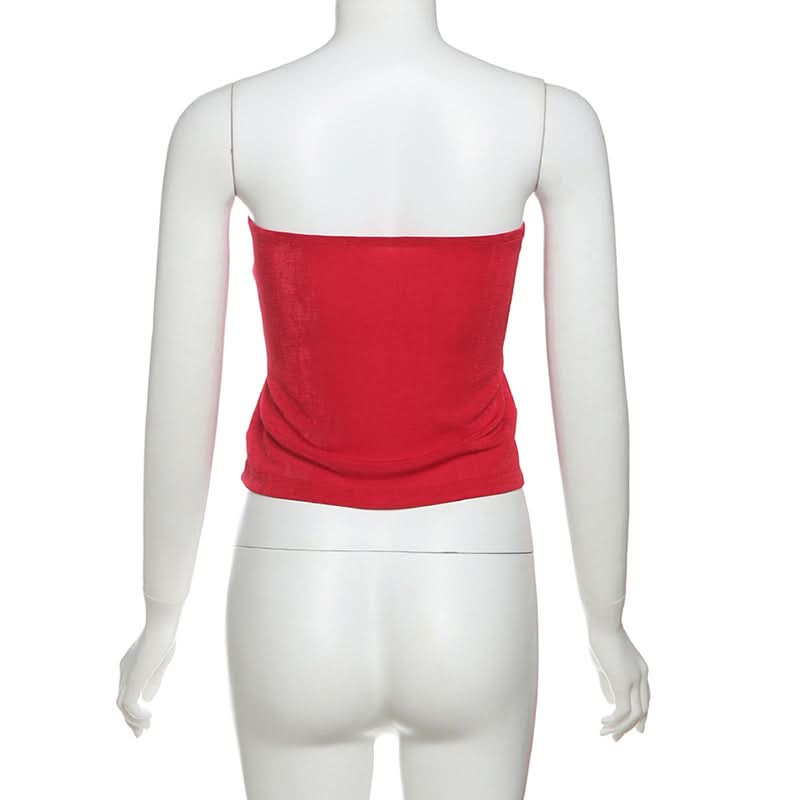 Trendy Red Velvet Tube Top for Women | Y2K '39' Embroidered Varsity Crop - Fall Fashion