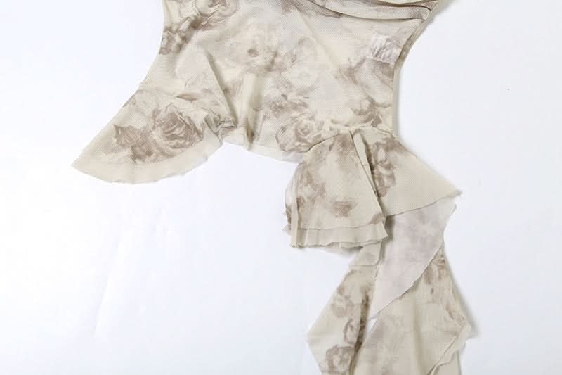 Chic Autumn Bloom Mesh Ruffle Cami Top - Romantic Asymmetrical Fall Style