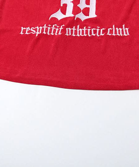 Trendy Red Velvet Tube Top for Women | Y2K '39' Embroidered Varsity Crop - Fall Fashion