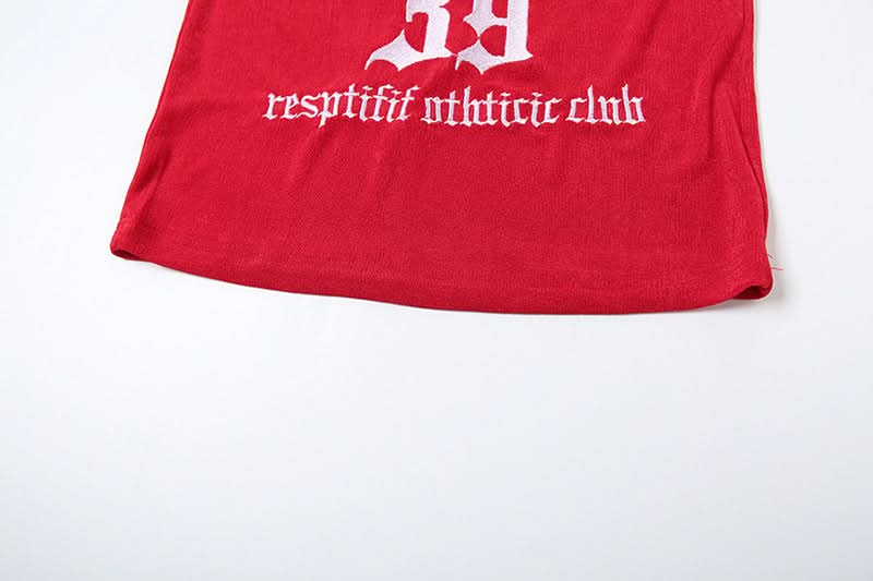 Trendy Red Velvet Tube Top for Women | Y2K '39' Embroidered Varsity Crop - Fall Fashion