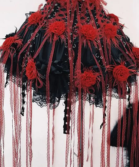 Gothic Glamour Feathered Rose Corset Mini Dress - Perfect for Halloween & Dark Romance