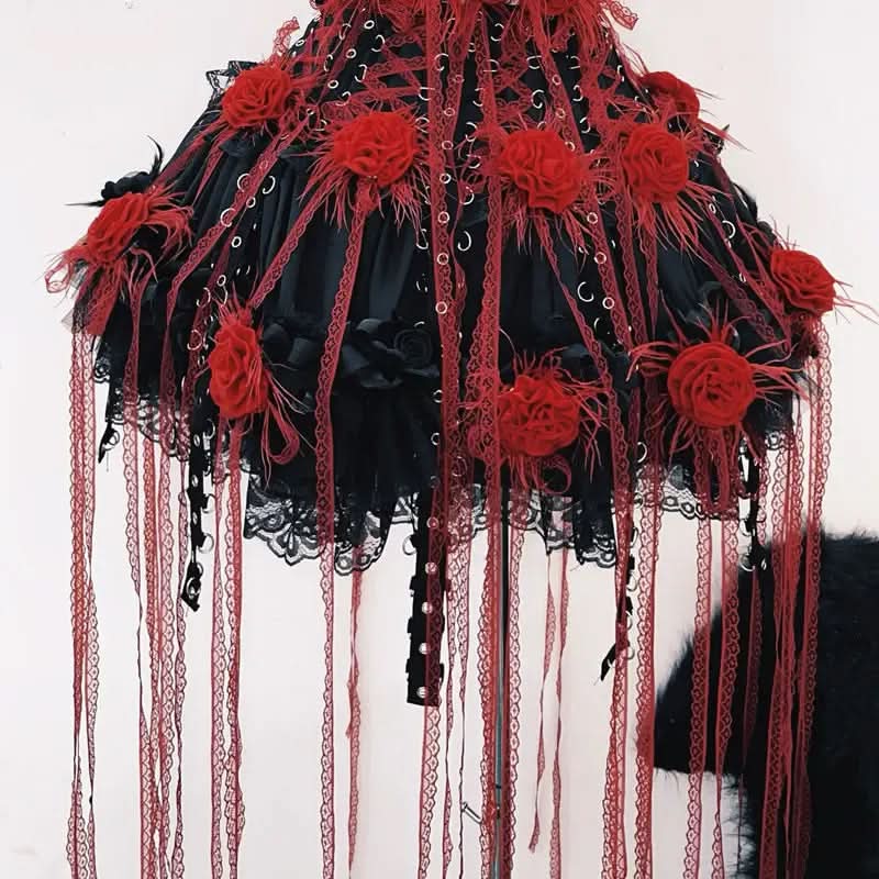 Gothic Glamour Feathered Rose Corset Mini Dress - Perfect for Halloween & Dark Romance