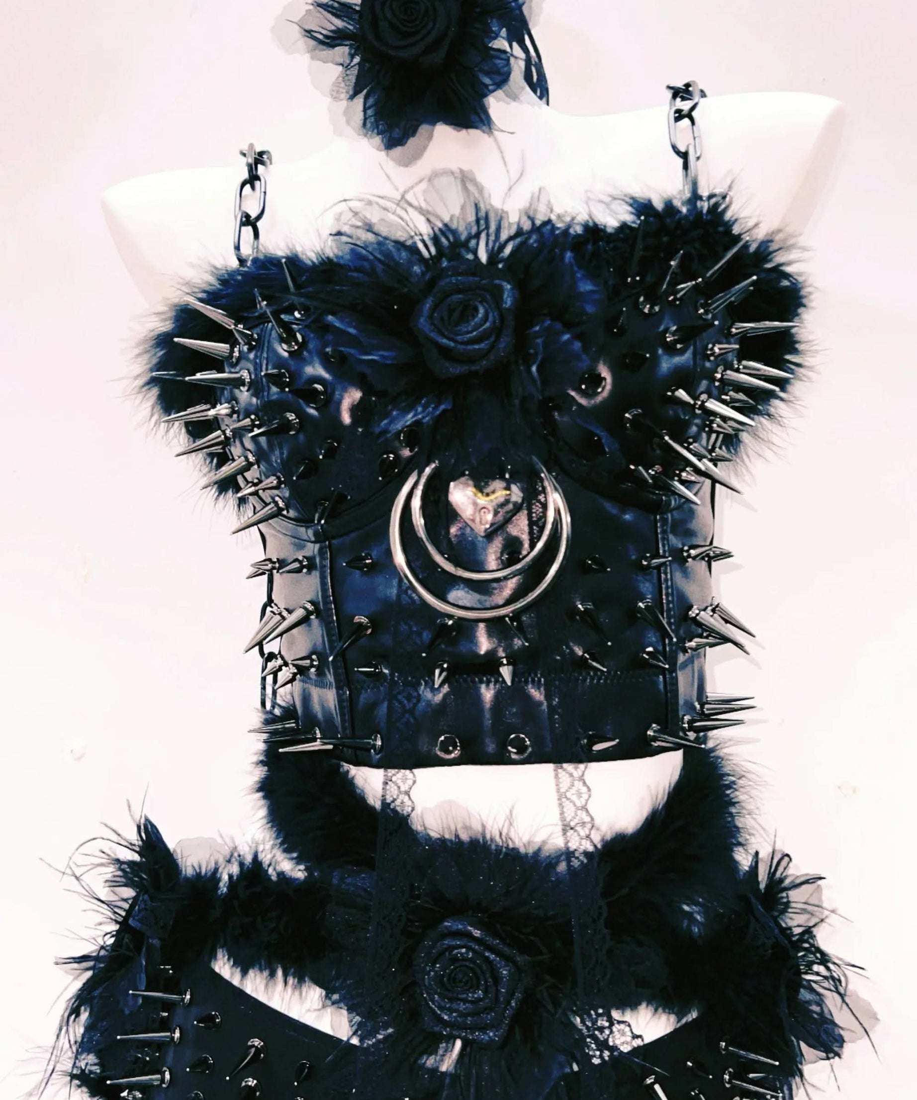 Spiked Feather Rebel Heart Two-Piece Set | Edgy Gothic Rave Clubwear & Halloween Statement
