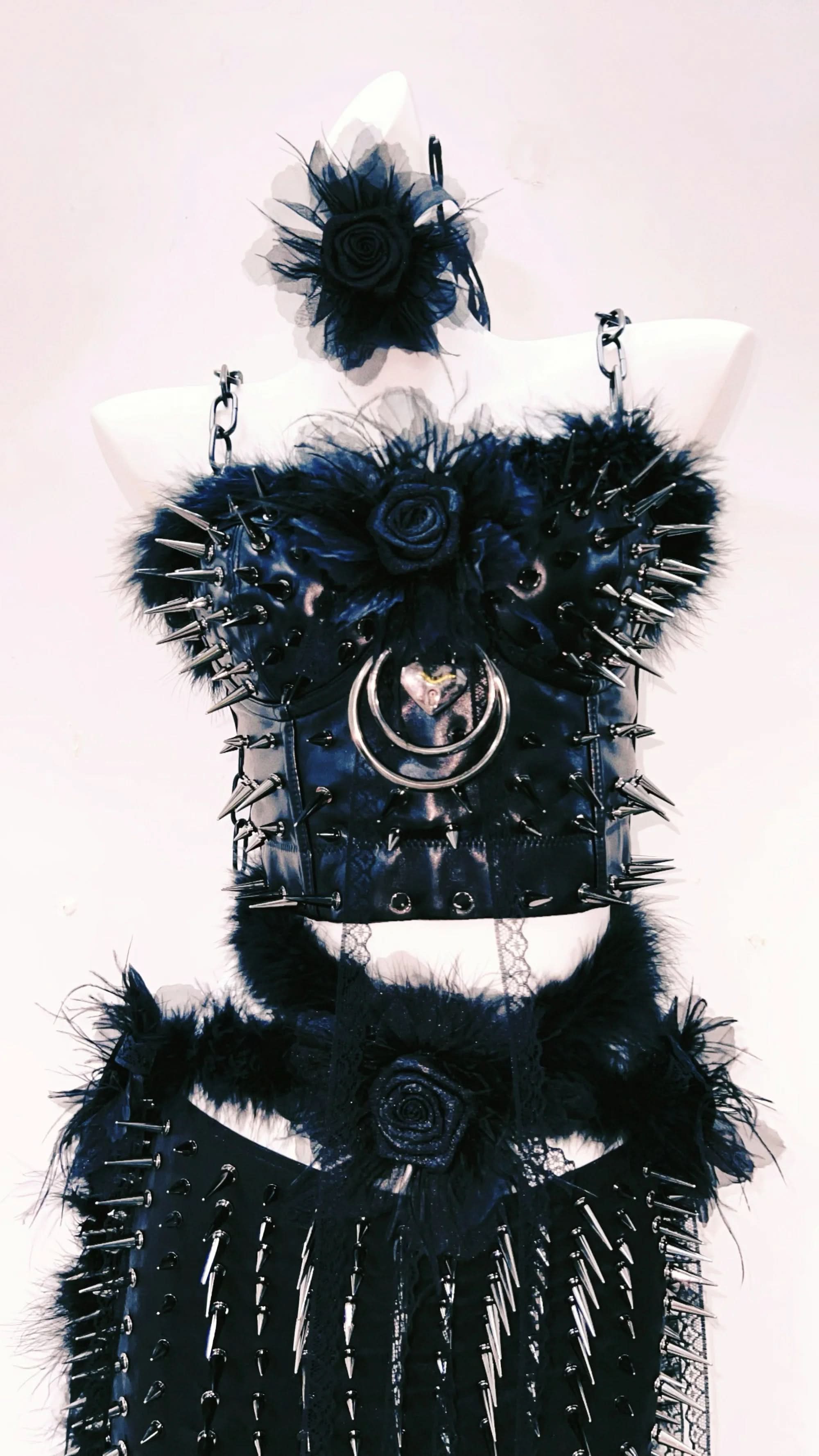 Spiked Feather Rebel Heart Two-Piece Set | Edgy Gothic Rave Clubwear & Halloween Statement