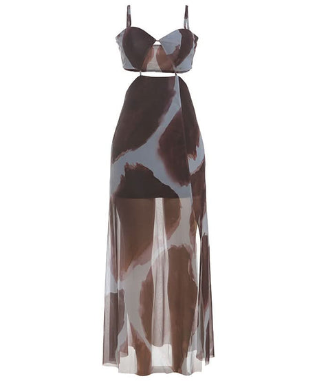 Wild Instinct Abstract Print Cut-Out Maxi Dress Set - Chic Fall Party & Vacation Style