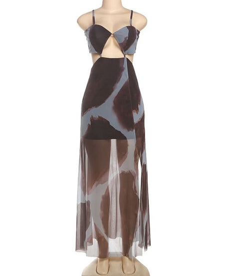 Wild Instinct Abstract Print Cut-Out Maxi Dress Set - Chic Fall Party & Vacation Style