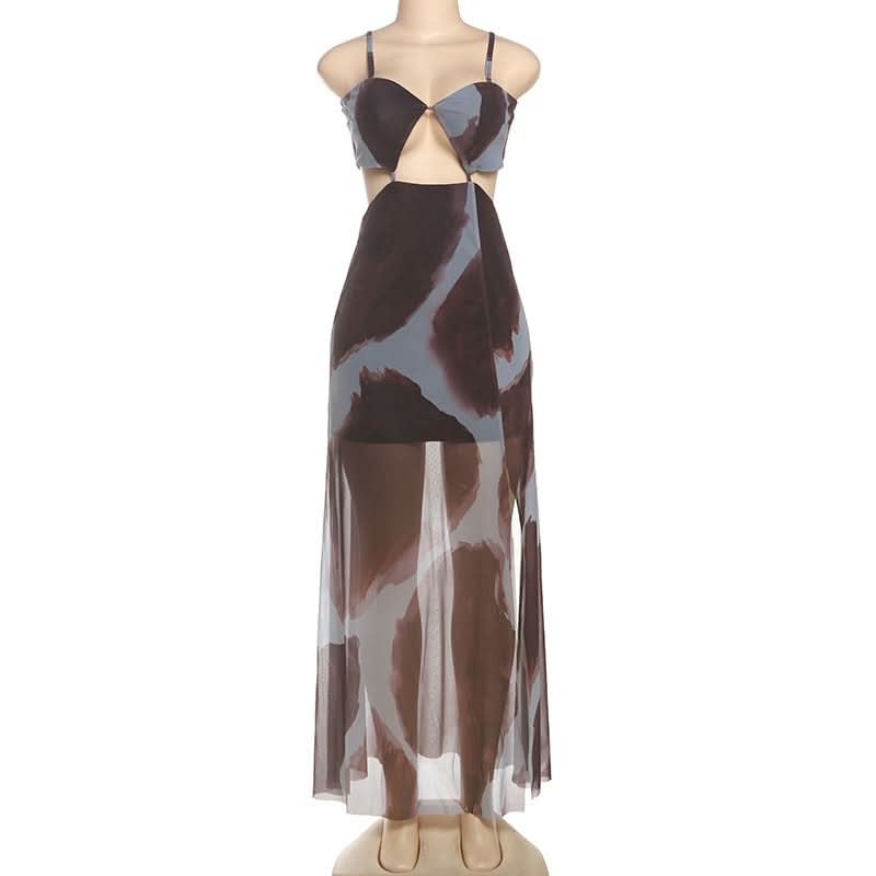 Wild Instinct Abstract Print Cut-Out Maxi Dress Set - Chic Fall Party & Vacation Style