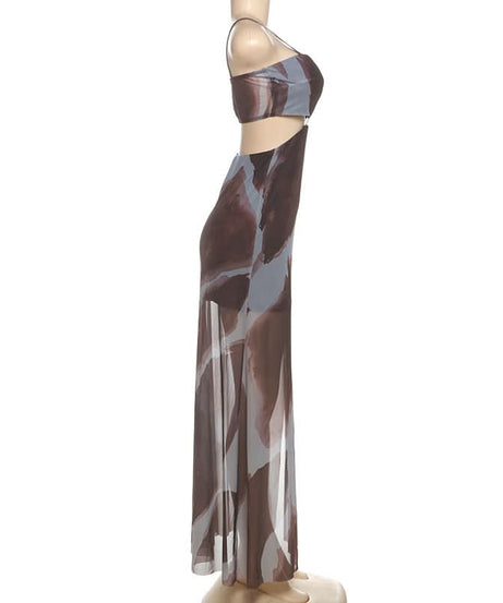 Wild Instinct Abstract Print Cut-Out Maxi Dress Set - Chic Fall Party & Vacation Style