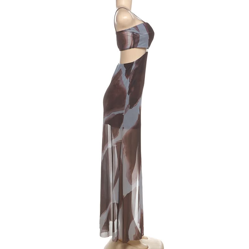 Wild Instinct Abstract Print Cut-Out Maxi Dress Set - Chic Fall Party & Vacation Style