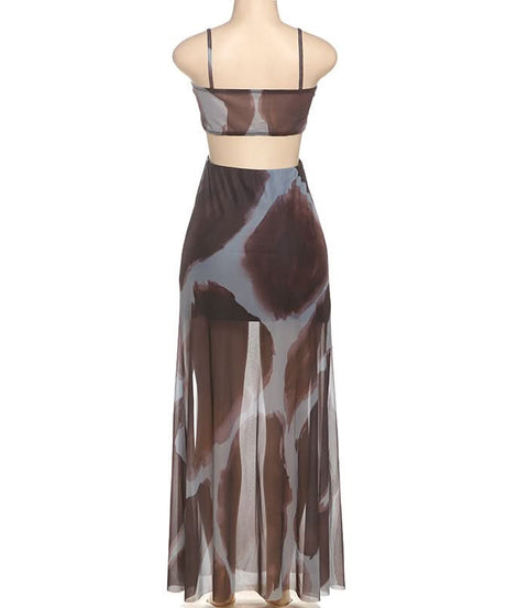 Wild Instinct Abstract Print Cut-Out Maxi Dress Set - Chic Fall Party & Vacation Style