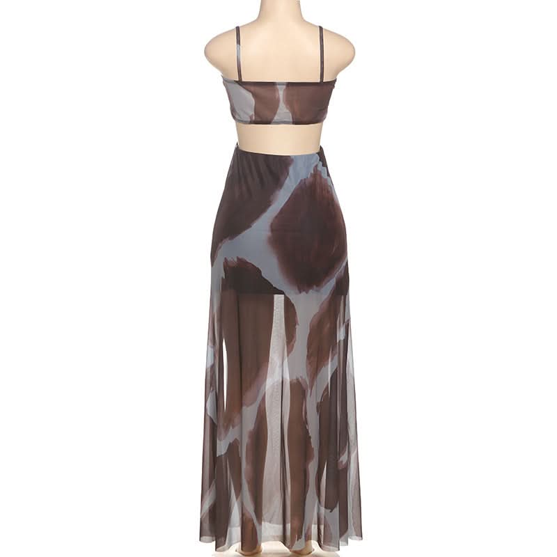 Wild Instinct Abstract Print Cut-Out Maxi Dress Set - Chic Fall Party & Vacation Style