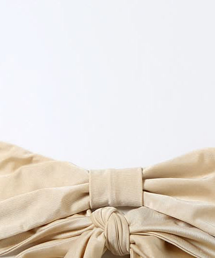 Luxe Golden Shimmer Bow Bandeau Bikini Set with Tropical Orchid – Perfect for Your Winter Getaway