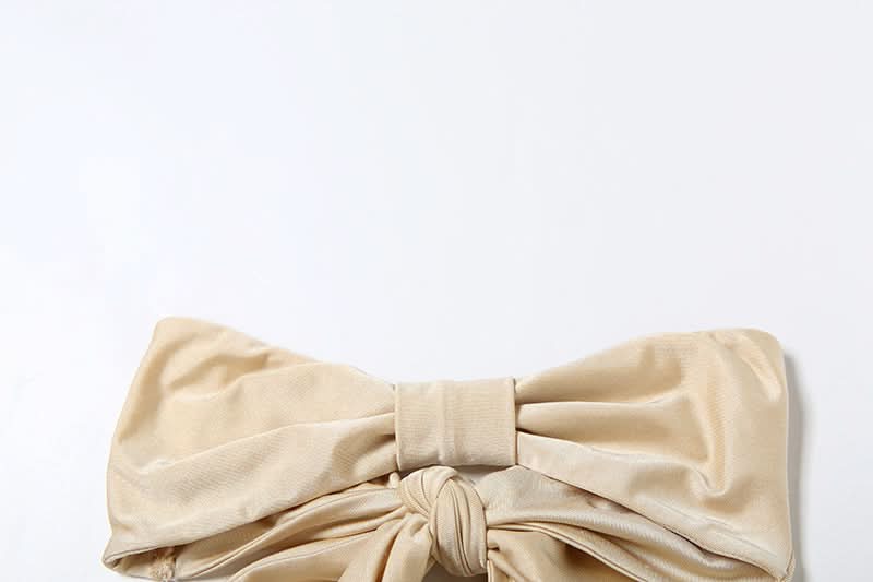 Luxe Golden Shimmer Bow Bandeau Bikini Set with Tropical Orchid – Perfect for Your Winter Getaway