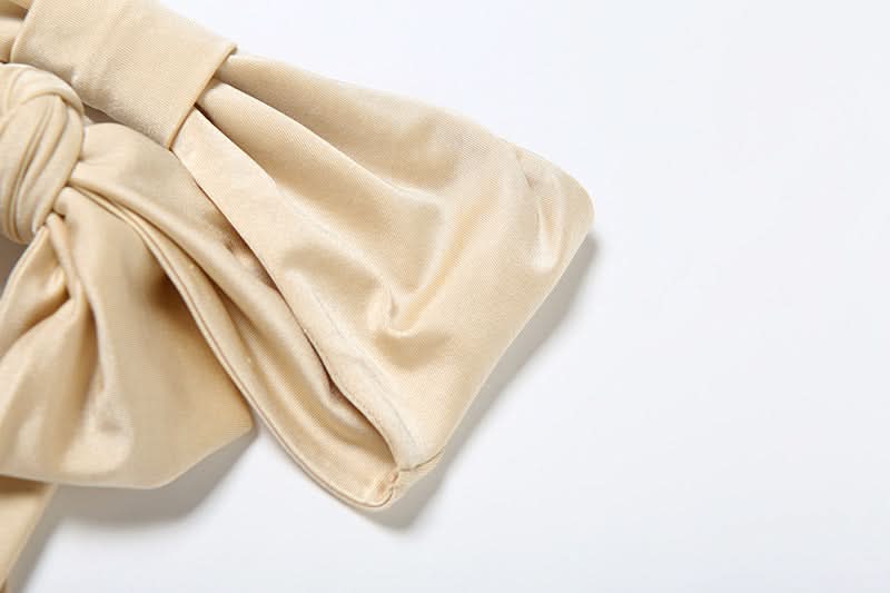 Luxe Golden Shimmer Bow Bandeau Bikini Set with Tropical Orchid – Perfect for Your Winter Getaway