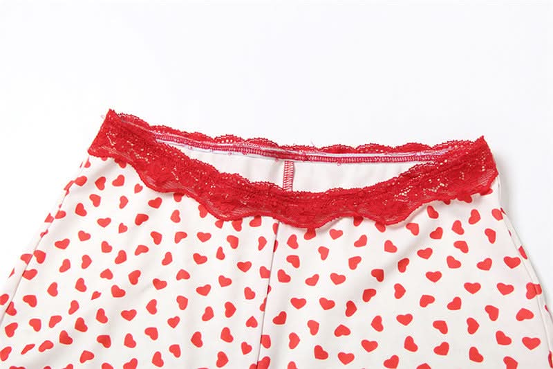 Cozy Sweetheart Lace Cami & Shorts Loungewear Set - Adorable Heart Print PJs for Fall Nights