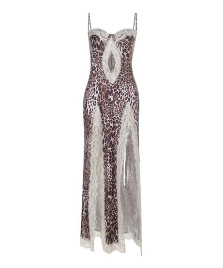 Siren Chic: Daring Leopard & Lace High Slit Maxi Dress - Your Fall & Holiday Party Statement
