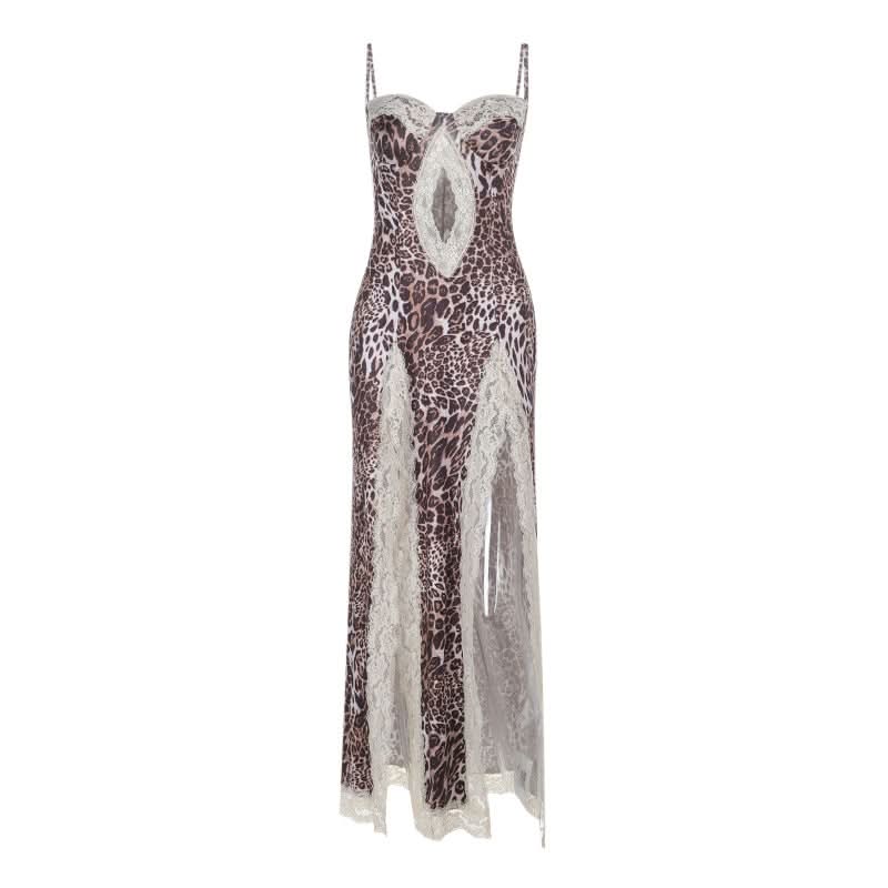 Siren Chic: Daring Leopard & Lace High Slit Maxi Dress - Your Fall & Holiday Party Statement