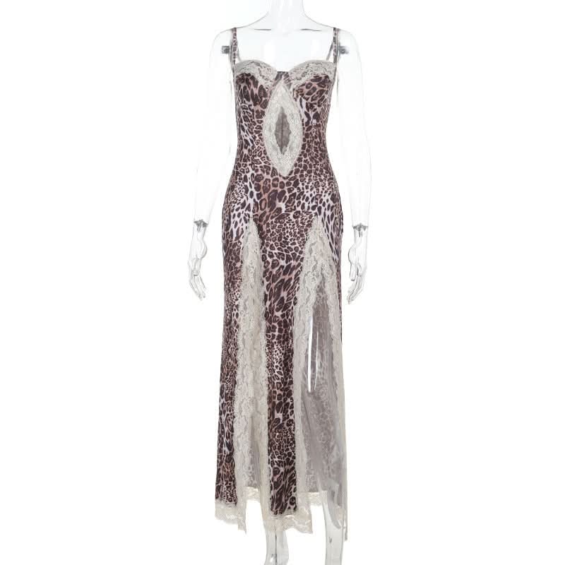 Siren Chic: Daring Leopard & Lace High Slit Maxi Dress - Your Fall & Holiday Party Statement