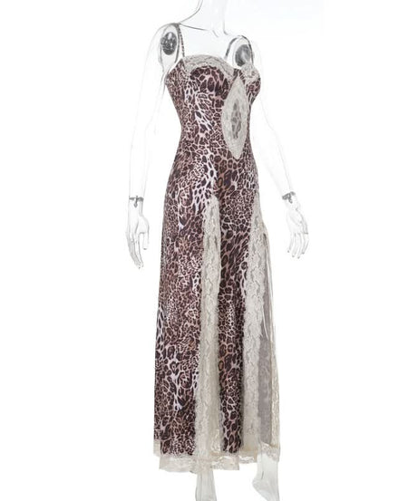 Siren Chic: Daring Leopard & Lace High Slit Maxi Dress - Your Fall & Holiday Party Statement