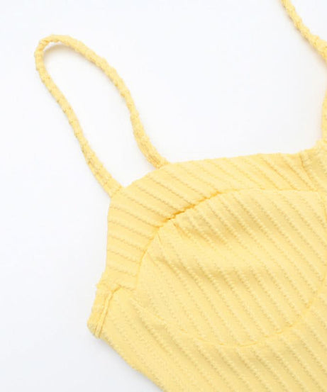 Buttery Soft Ribbed Knit Cami & Shorts Lounge Set - Yellow Comfort for Fall Cozy & Warm Getaways
