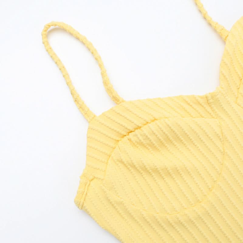 Buttery Soft Ribbed Knit Cami & Shorts Lounge Set - Yellow Comfort for Fall Cozy & Warm Getaways