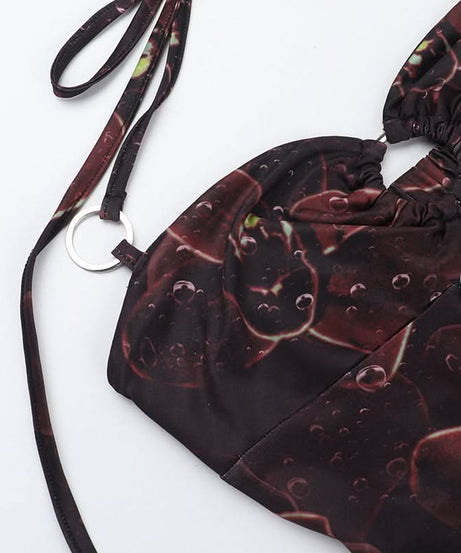 Mystic Bloom Halter Maxi Dress: Dark Floral O-Ring Backless with Slit - Fall & Holiday Glam