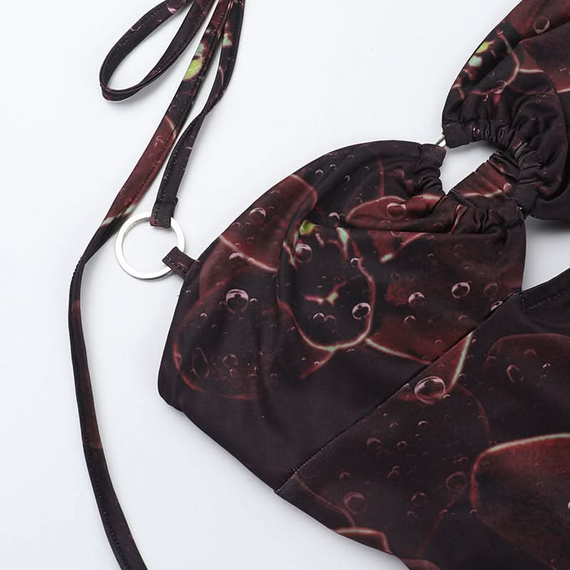 Mystic Bloom Halter Maxi Dress: Dark Floral O-Ring Backless with Slit - Fall & Holiday Glam