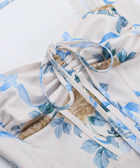 Romantic Floral & Ribbon Midi Dress - Dreamy Drawstring Cami for Vacation & Escape