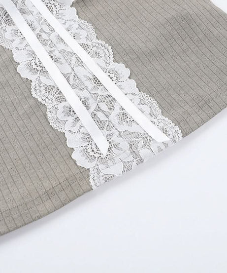 Effortless Chic Ribbed Knit Lace Cami Top with Self-Tie V-Neck - Versatile Fall Layering