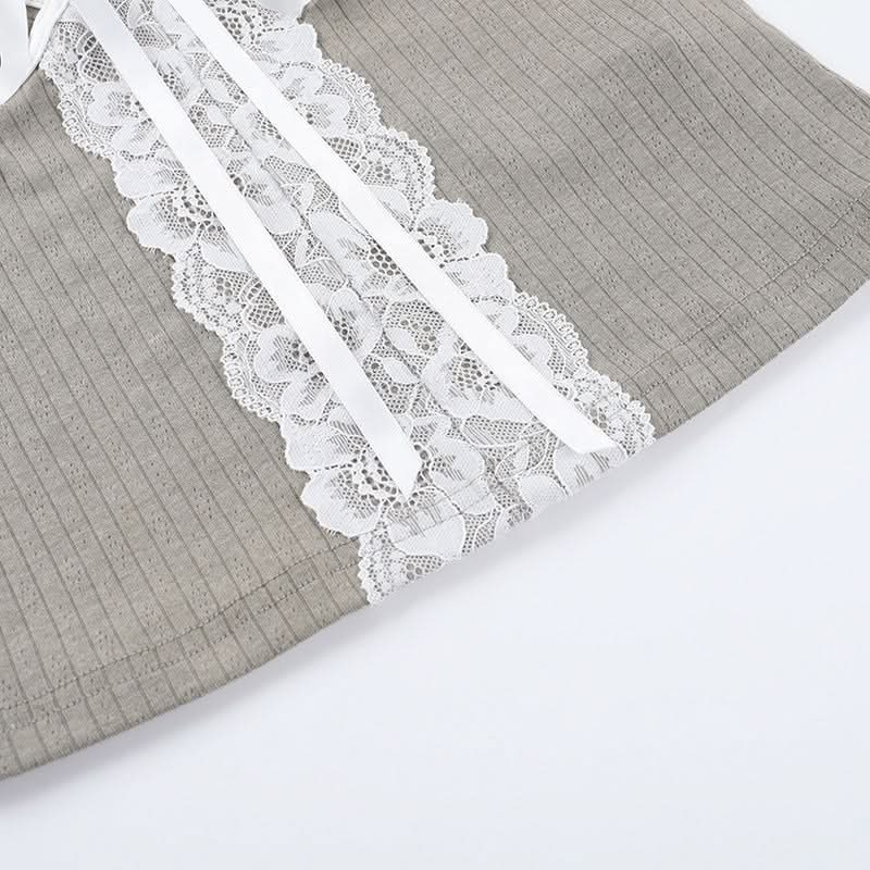 Effortless Chic Ribbed Knit Lace Cami Top with Self-Tie V-Neck - Versatile Fall Layering