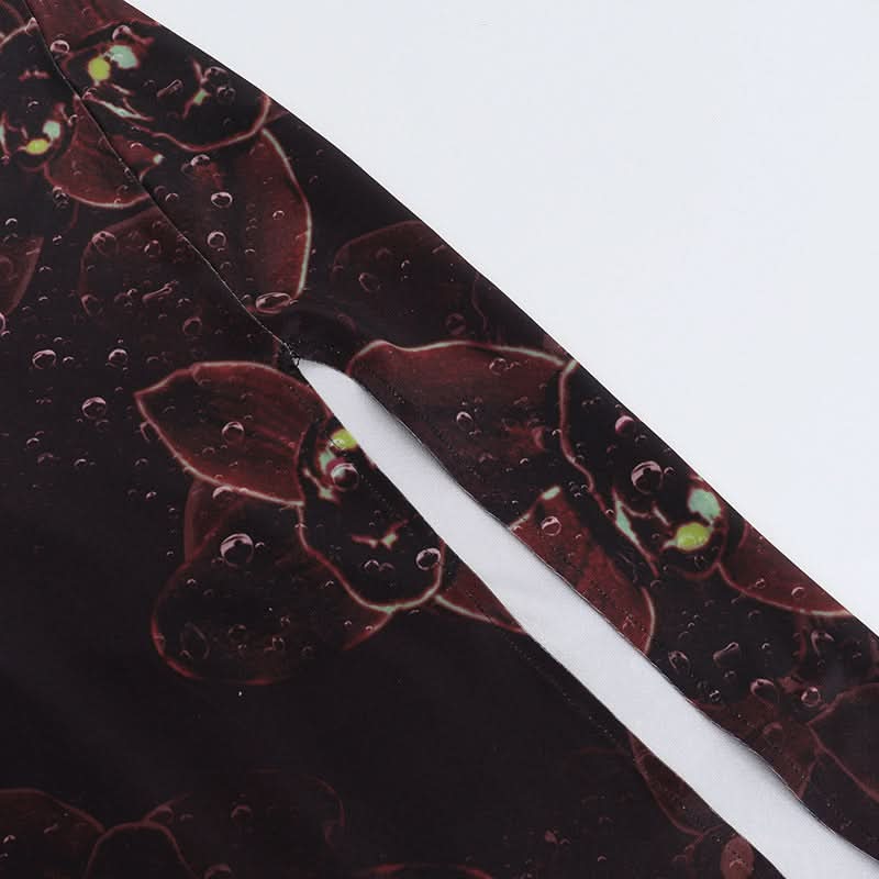 Mystic Bloom Halter Maxi Dress: Dark Floral O-Ring Backless with Slit - Fall & Holiday Glam