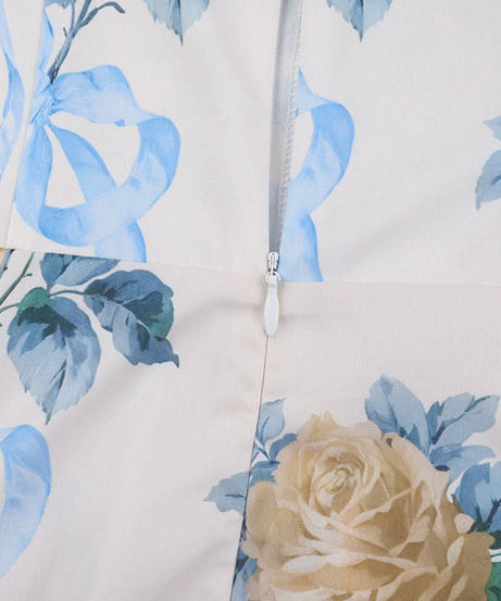 Romantic Floral & Ribbon Midi Dress - Dreamy Drawstring Cami for Vacation & Escape