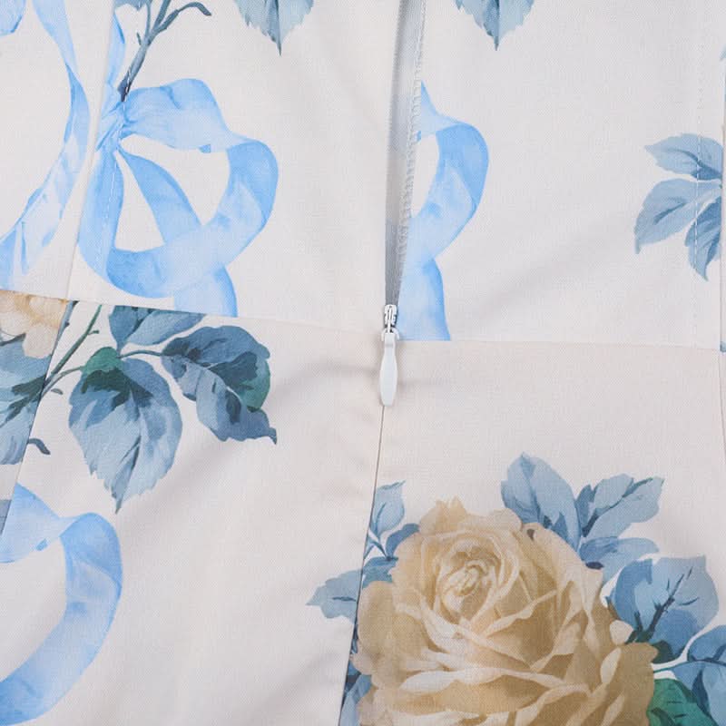 Romantic Floral & Ribbon Midi Dress - Dreamy Drawstring Cami for Vacation & Escape