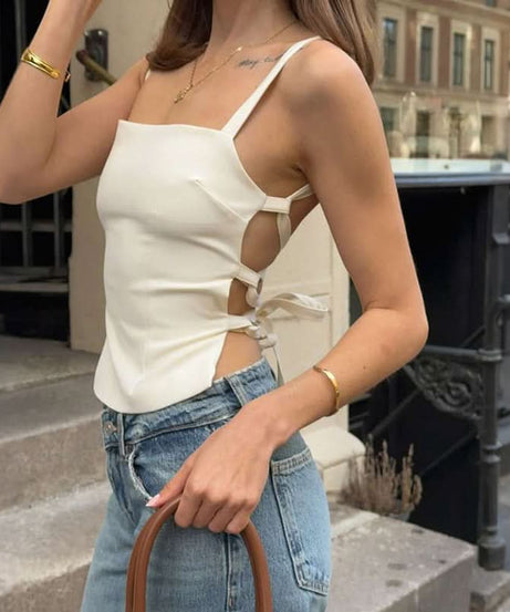 Effortless Chic Square Neck Cami Top | Stylish Lace-Up Back | Fall Layering Essential