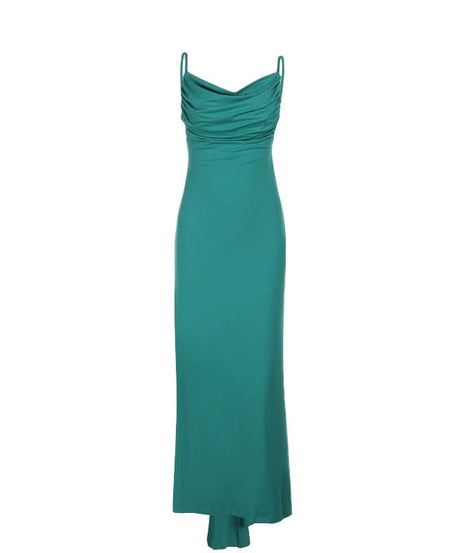 Emerald Green Ruched Cowl Neck Backless Maxi Dress – Holiday & Gala Ready