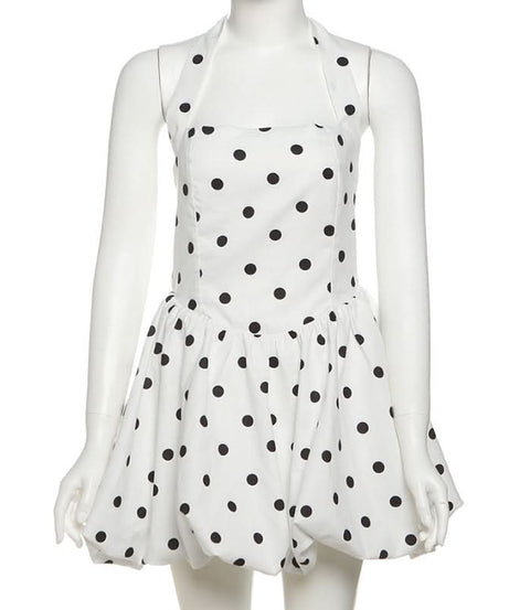 Chic Polka Dot Halter Bubble Hem Mini Dress - Your Fall & Holiday Party Essential!