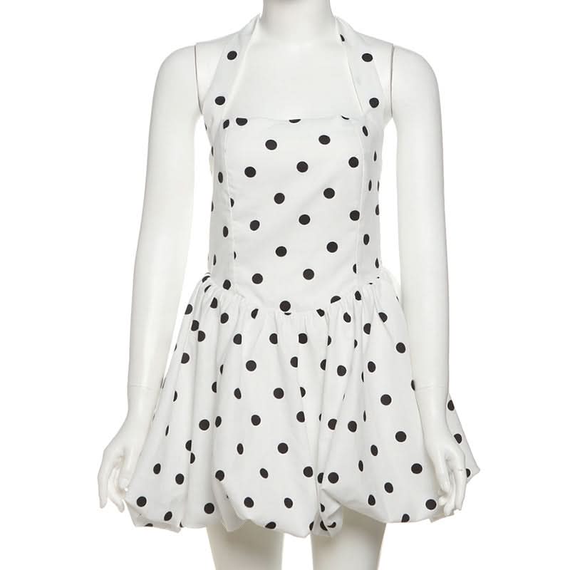 Chic Polka Dot Halter Bubble Hem Mini Dress - Your Fall & Holiday Party Essential!